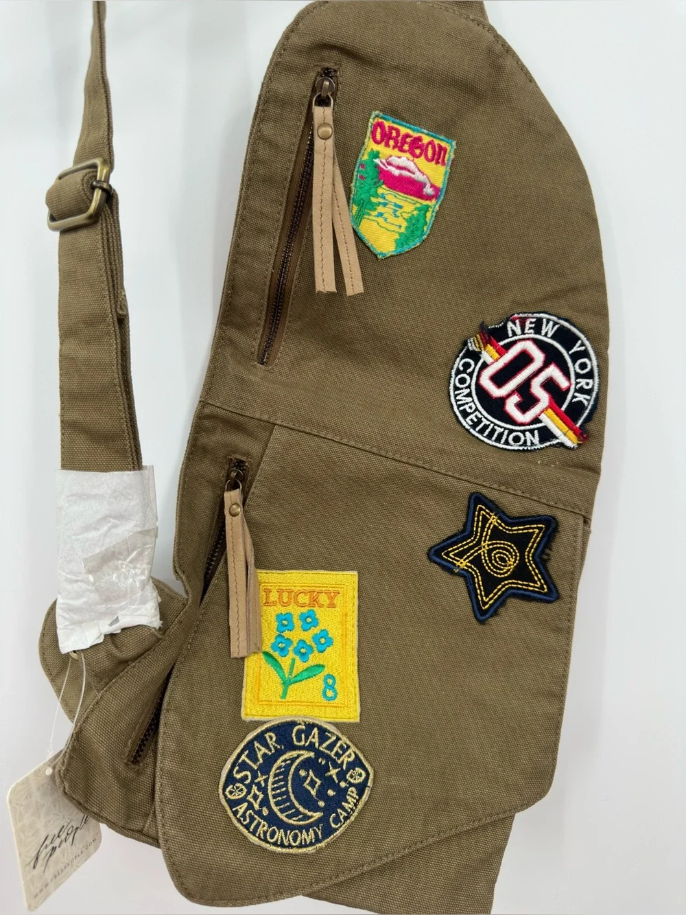 Free People Safari Canvas Crossbody Sling Bag Sea Grass Olive Patchwork NWT OS